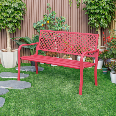 78660-A-RD -  Fiery Red Retreat- All-Steel Garden Bench for Outdoor Comfort HI-LINE GIFT