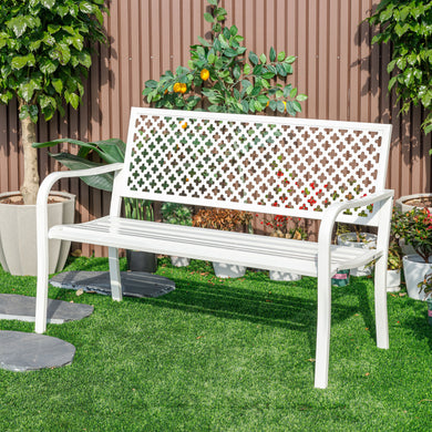 78660-A-WT -  Winter Wonderland- White All-Steel Garden Bench for Relaxation HI-LINE GIFT