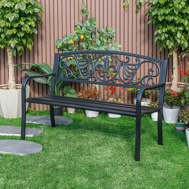 78661-A-BK -  Sleek Black - Steel and Cast Iron Garden Bench in Timeless Black HI-LINE GIFT