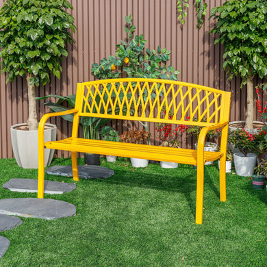 78661-C-YL -  Sunny Days Ahead- Yellow Steel and Cast Iron Garden Bench HI-LINE GIFT