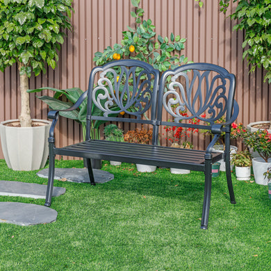 78662-BK -  Midnight Oasis- Black Cast Aluminium Garden Bench with Easy Assembly HI-LINE GIFT