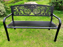 Load image into Gallery viewer, 78662-D-BK - 50&quot; Outdoor Metal Garden Bench with Butterfly Backrest Design - Black
