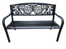 Load image into Gallery viewer, 78662-D-BK - 50&quot; Outdoor Metal Garden Bench with Butterfly Backrest Design - Black
