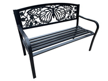 Load image into Gallery viewer, 78662-D-BK - 50&quot; Outdoor Metal Garden Bench with Butterfly Backrest Design - Black
