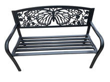 Load image into Gallery viewer, 78662-D-BK - 50&quot; Outdoor Metal Garden Bench with Butterfly Backrest Design - Black
