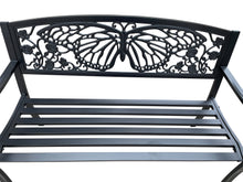 Load image into Gallery viewer, 78662-D-BK - 50&quot; Outdoor Metal Garden Bench with Butterfly Backrest Design - Black
