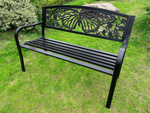 Load image into Gallery viewer, 78662-D-BK - 50&quot; Outdoor Metal Garden Bench with Butterfly Backrest Design - Black
