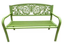 Load image into Gallery viewer, 50&quot; Outdoor Metal Garden Bench with Butterfly Backrest Design - Green
