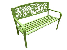 Load image into Gallery viewer, 50&quot; Outdoor Metal Garden Bench with Butterfly Backrest Design - Green
