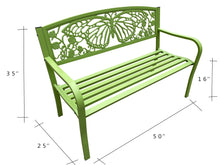Load image into Gallery viewer, 50&quot; Outdoor Metal Garden Bench with Butterfly Backrest Design - Green
