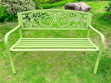 Load image into Gallery viewer, 50&quot; Outdoor Metal Garden Bench with Butterfly Backrest Design - Green
