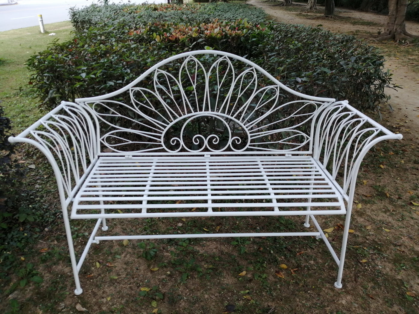 78675-WT - White Metal Garden Bench