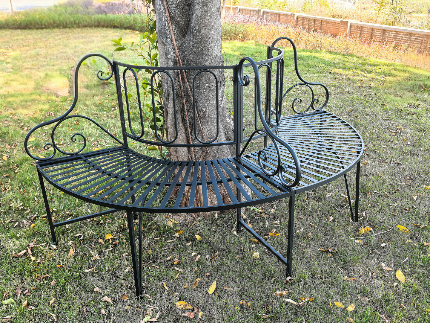 Black Metal Tree Wrap Garden Bench