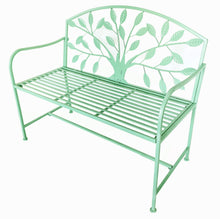 Load image into Gallery viewer, Blue Metal Garden Bench Tree Pattern
