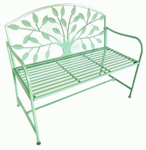 Load image into Gallery viewer, Blue Metal Garden Bench Tree Pattern
