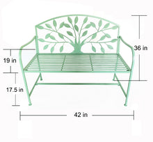 Load image into Gallery viewer, Blue Metal Garden Bench Tree Pattern
