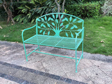 Load image into Gallery viewer, Blue Metal Garden Bench Tree Pattern
