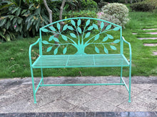 Load image into Gallery viewer, Blue Metal Garden Bench Tree Pattern
