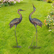 Load image into Gallery viewer, Metal Chrome Heron Decorative Garden Statue Set
