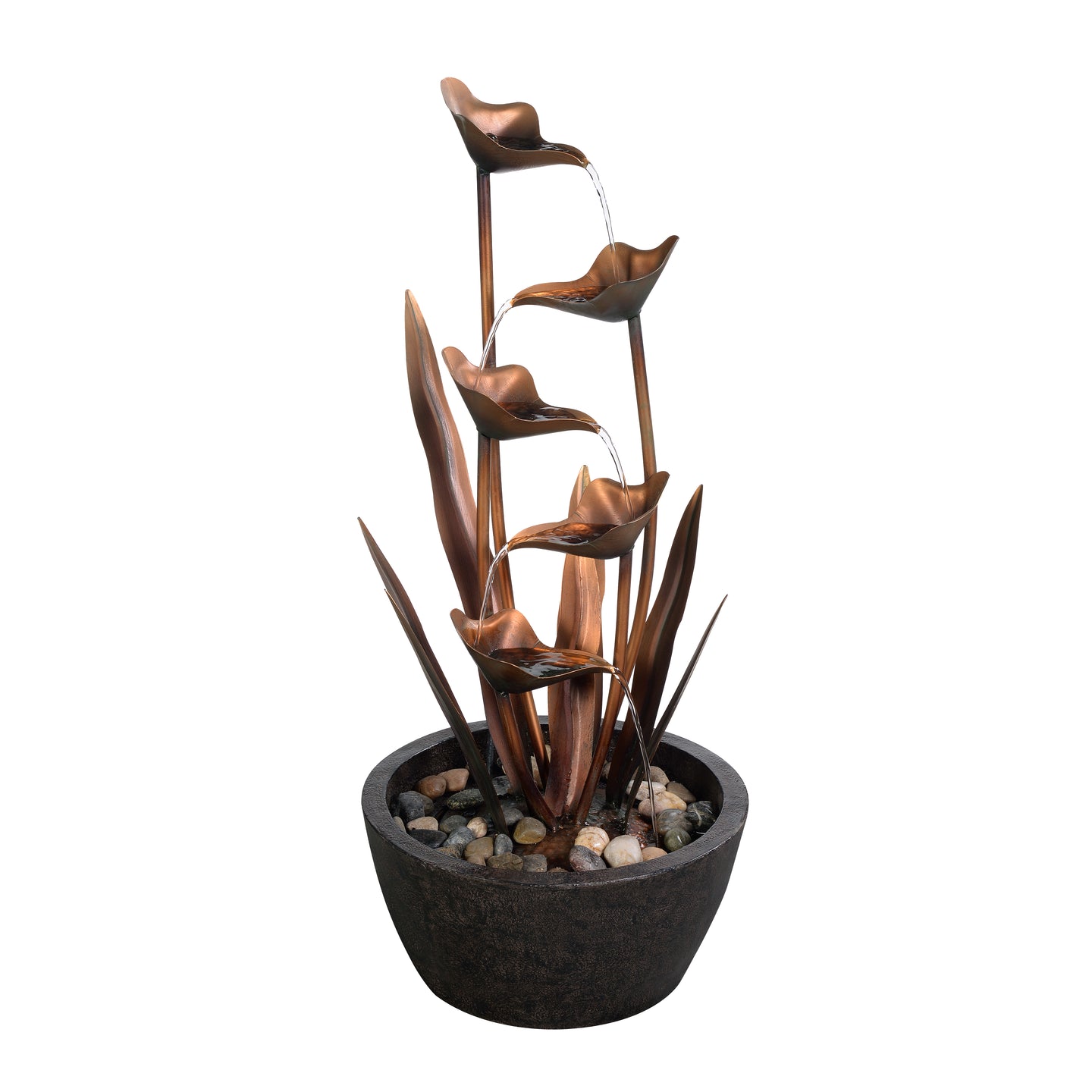 Tiered Leaves Stainless Metal Fountain Outdoor 35
