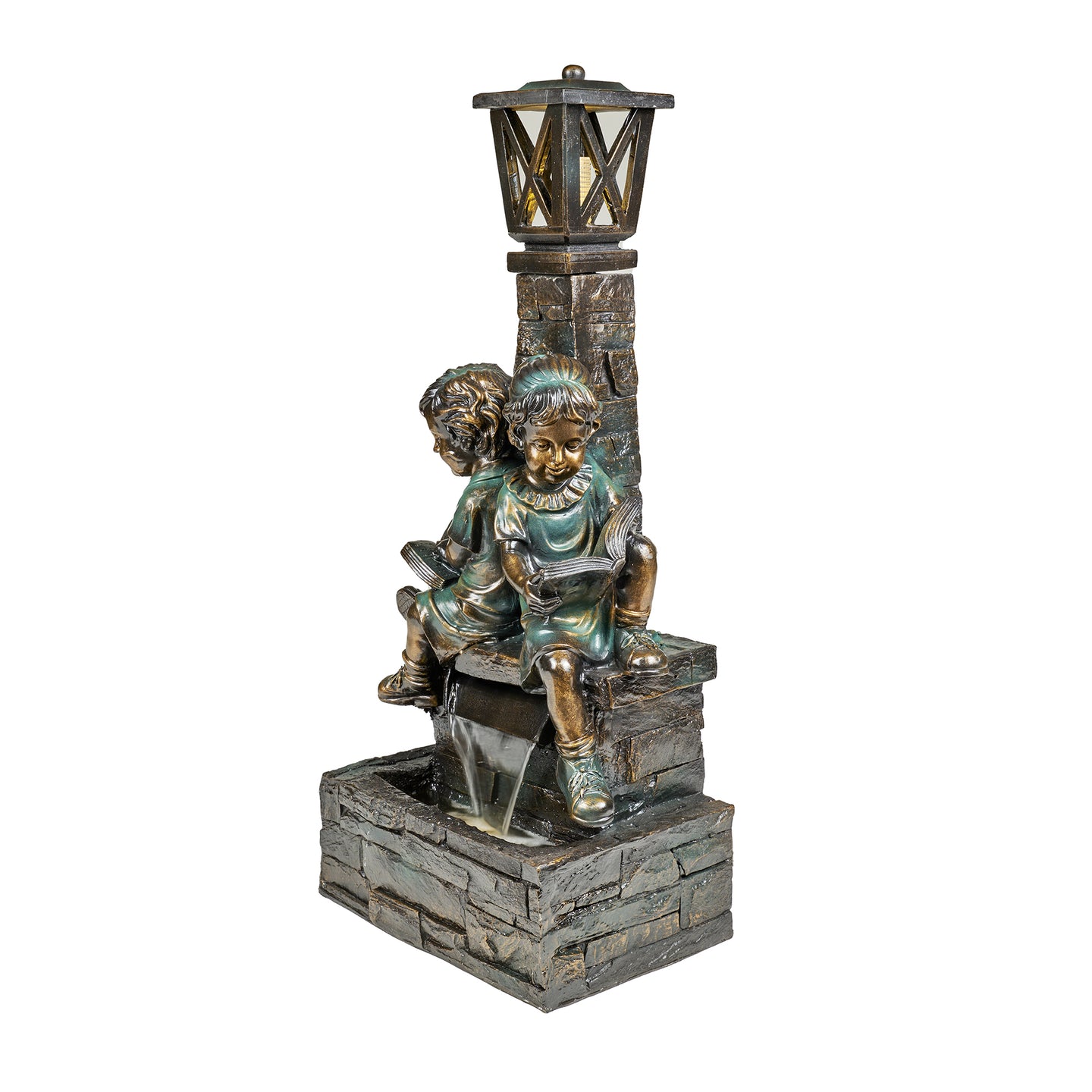 Fountain-Kids Reading with Lamp - Bronze Finish - with 2 LEDs