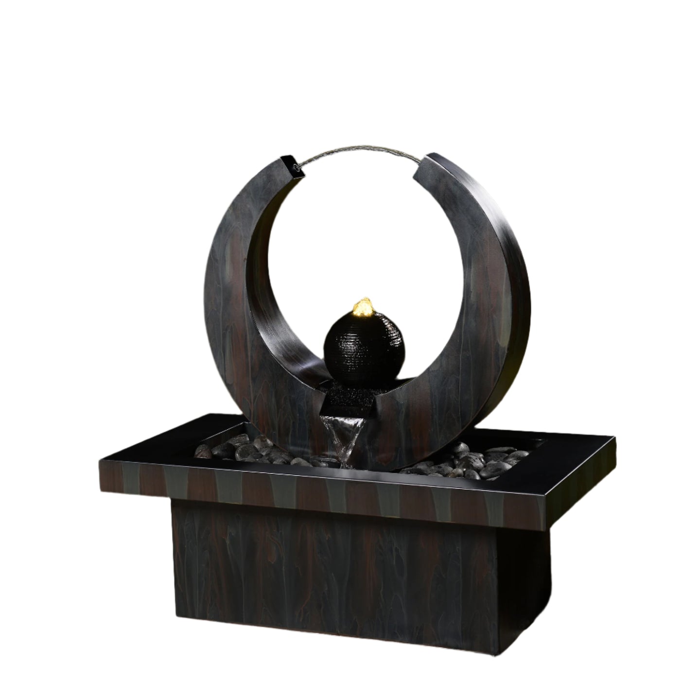 Outdoor Metal Fountain with LED Lights - Rusty Gray