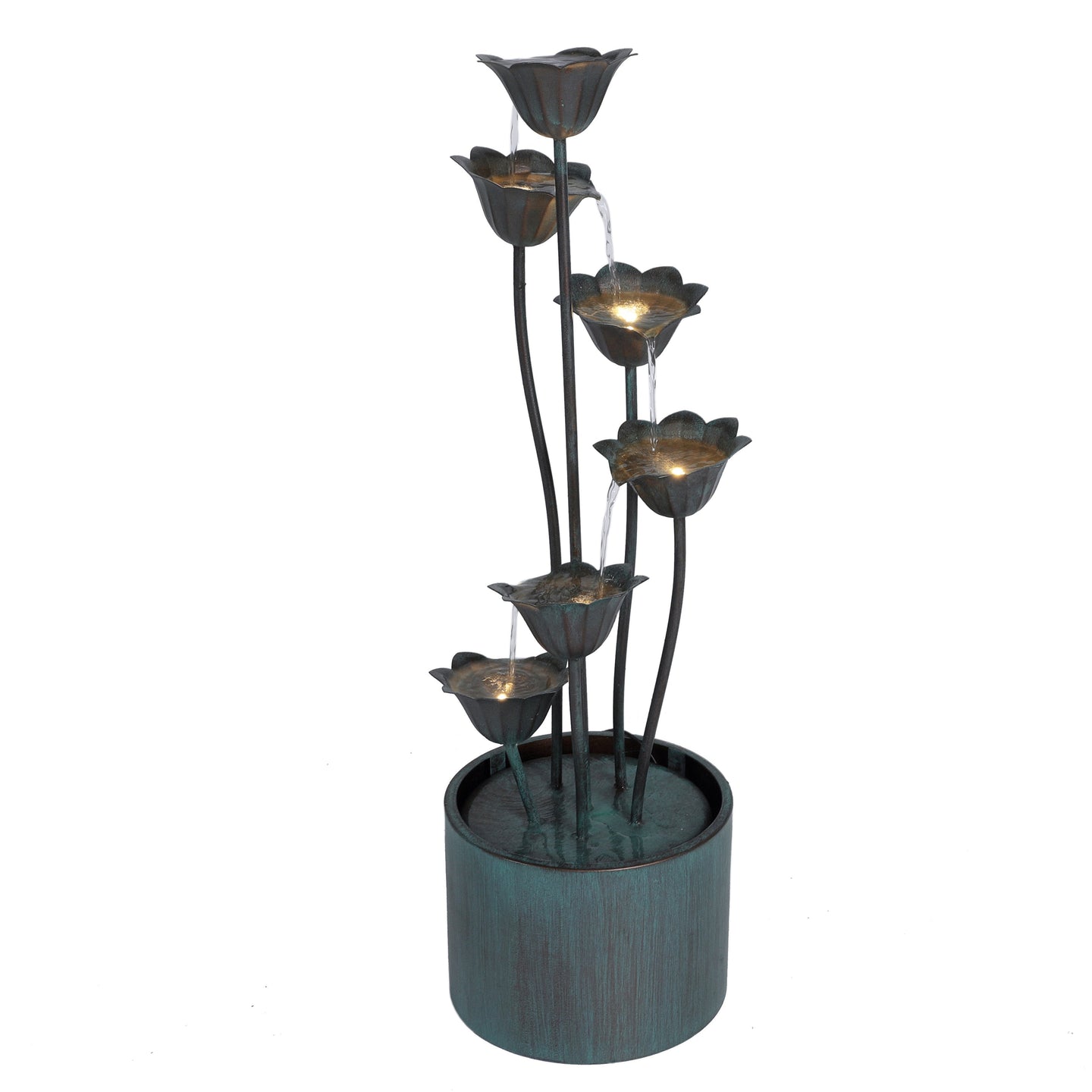 Metal Lily Flower Pouring Into Bucket Fountain with 5 Ww LED