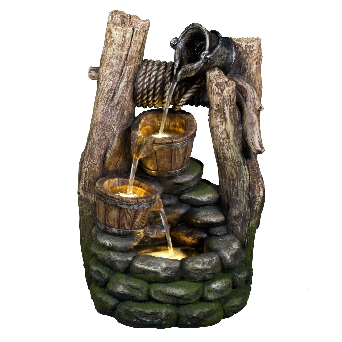 Well Fountain with Pouring Pail, 2 Buckets, & 3 LEDs