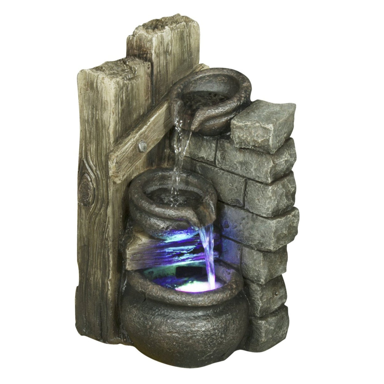2 Bowls Pouring Into 1 Fountain W/RGB LED