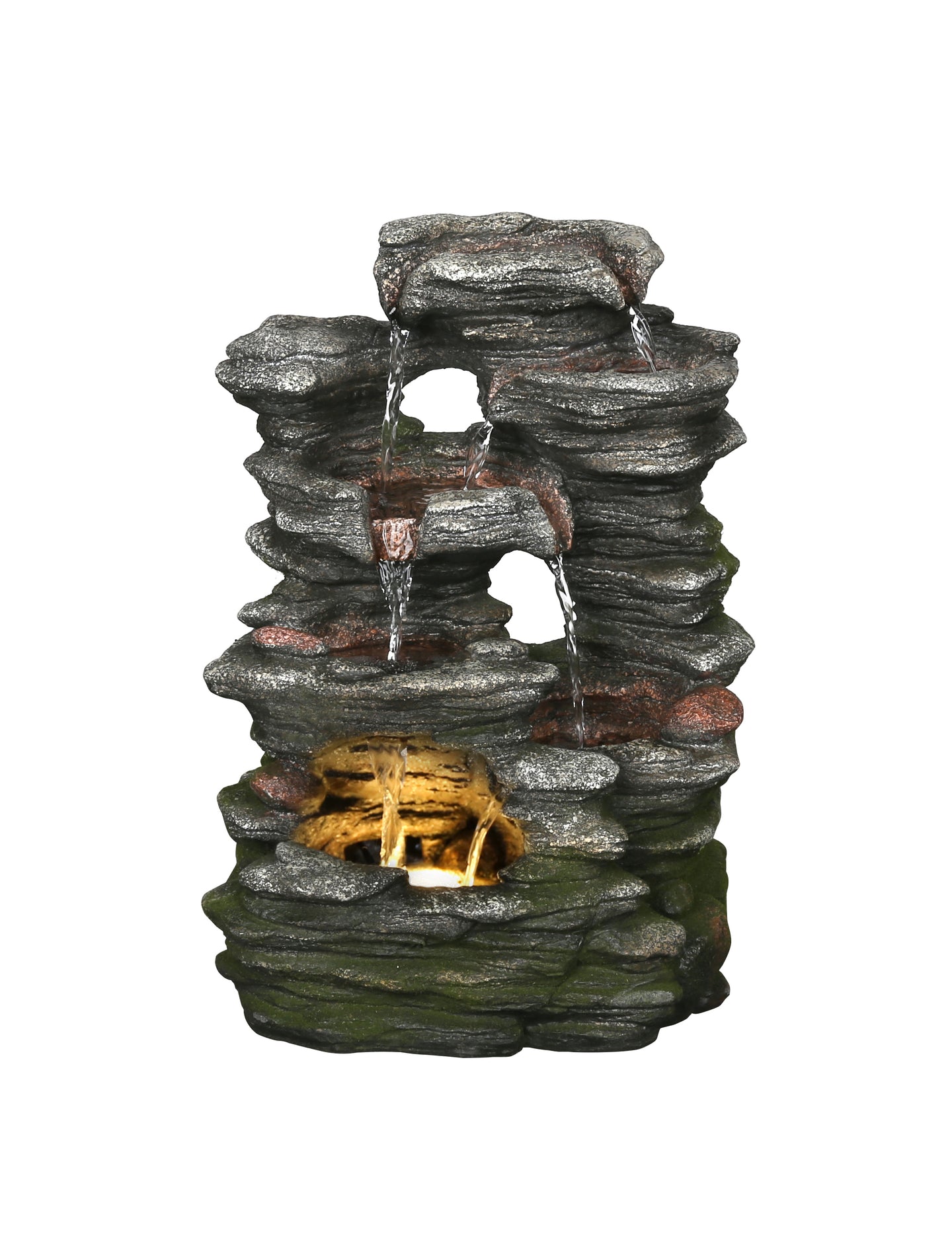 Multi-Level Stone Fountain with Light