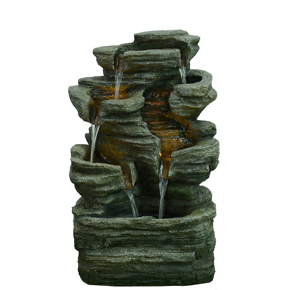 Multi-Level Rock Fountain W/4 Ww LEDs