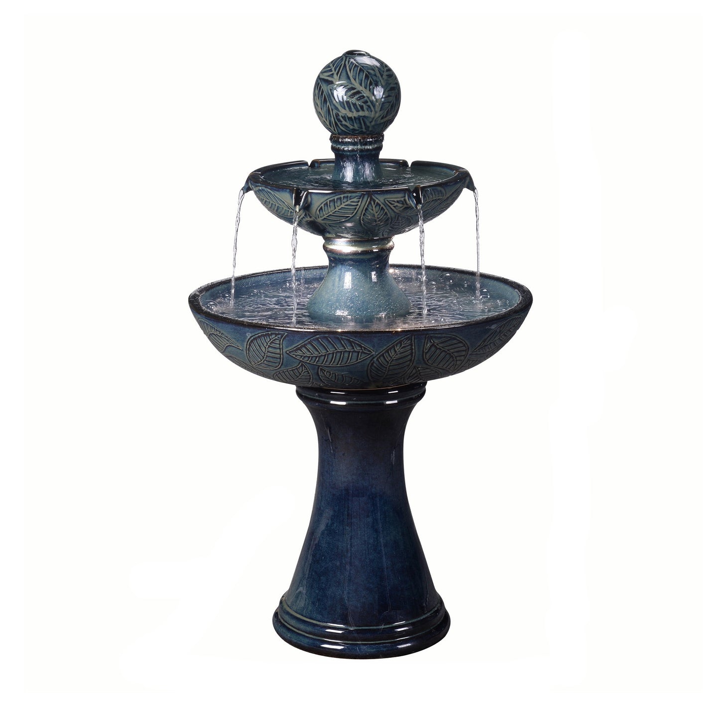 Enchanting Blue 2 Tier Ceramic Fountain with Lights: Serenity in Every Cascade
