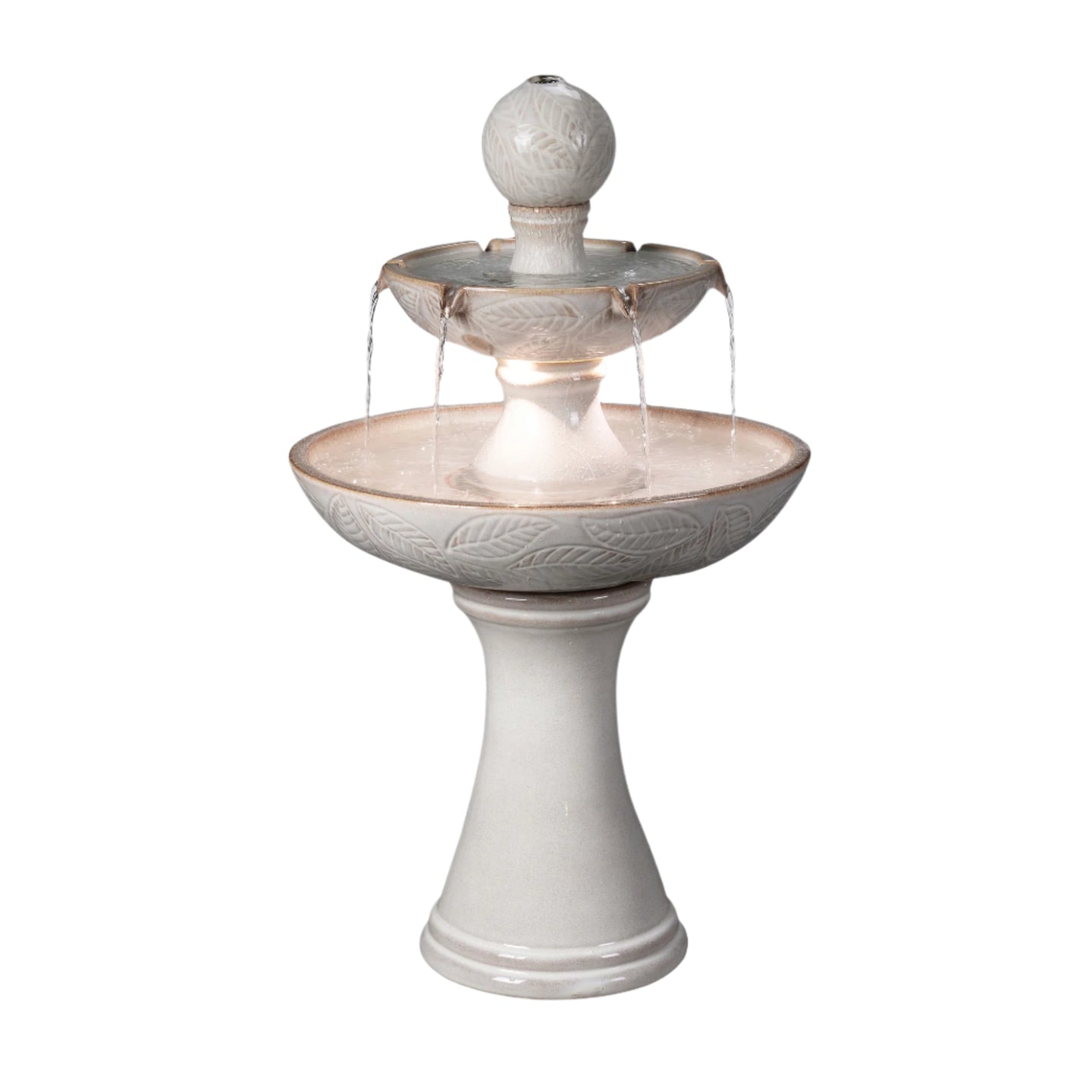 Enchanting Ivory 2 Tier Ceramic Fountain with Lights: Serenity in Every Cascade
