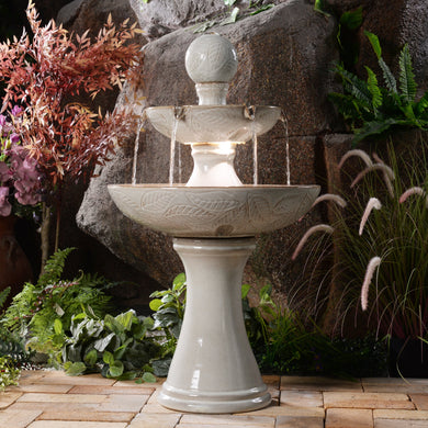 79586-01-IV -  Enchanting Ivory 2 Tier Ceramic Fountain with Lights: Serenity in Every Cascade HI-LINE GIFT