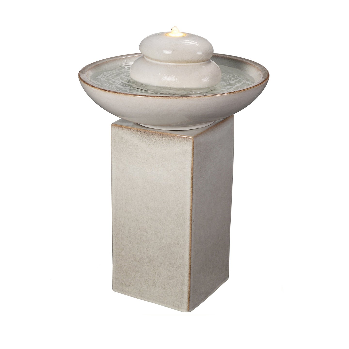 Ivory Ceramic Fountain with Submersible Pump and Warm White LED Lights