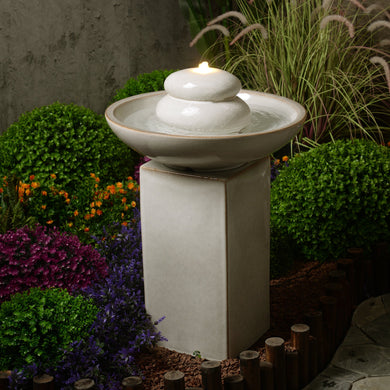 79586-02-IV -  Ivory Ceramic Fountain with Submersible Pump and Warm White LED Lights HI-LINE GIFT