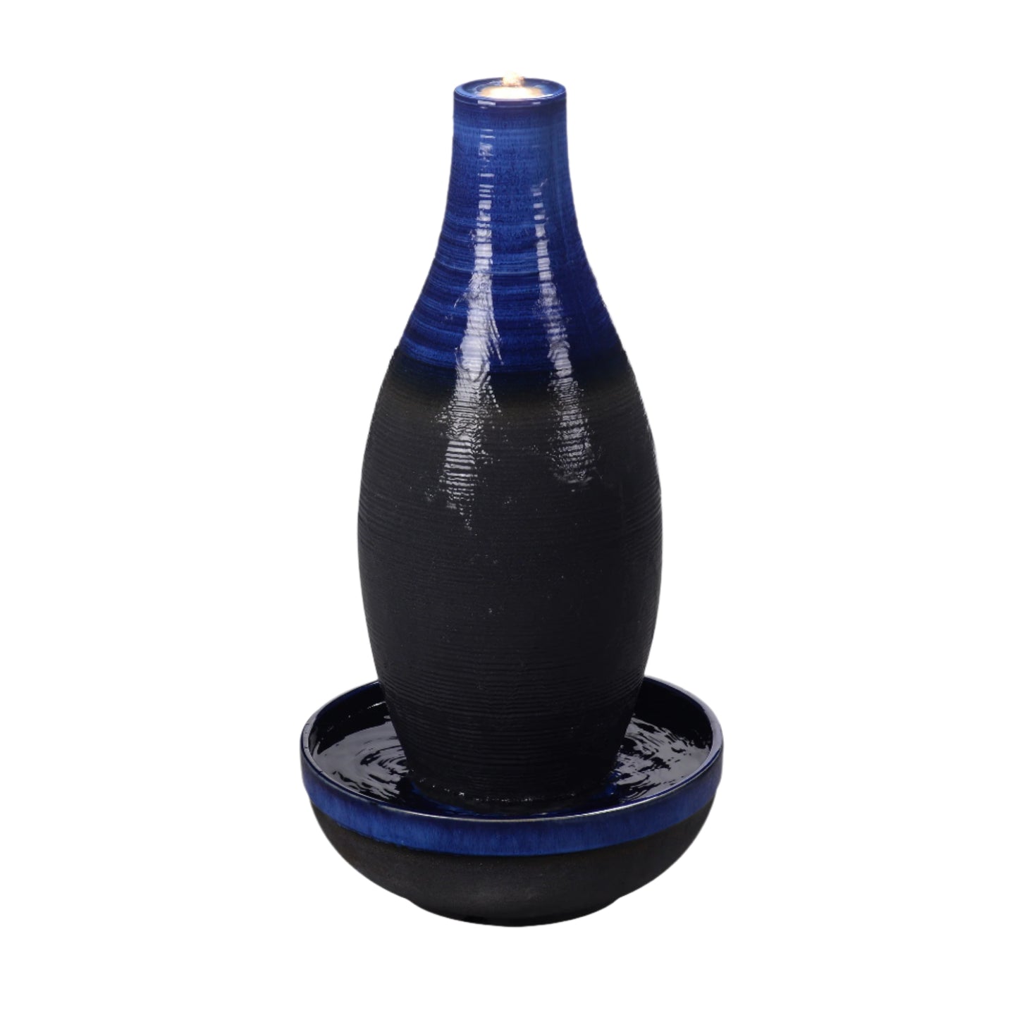 Blue Ceramic Fountain with LED Lights - Tranquil Illumination