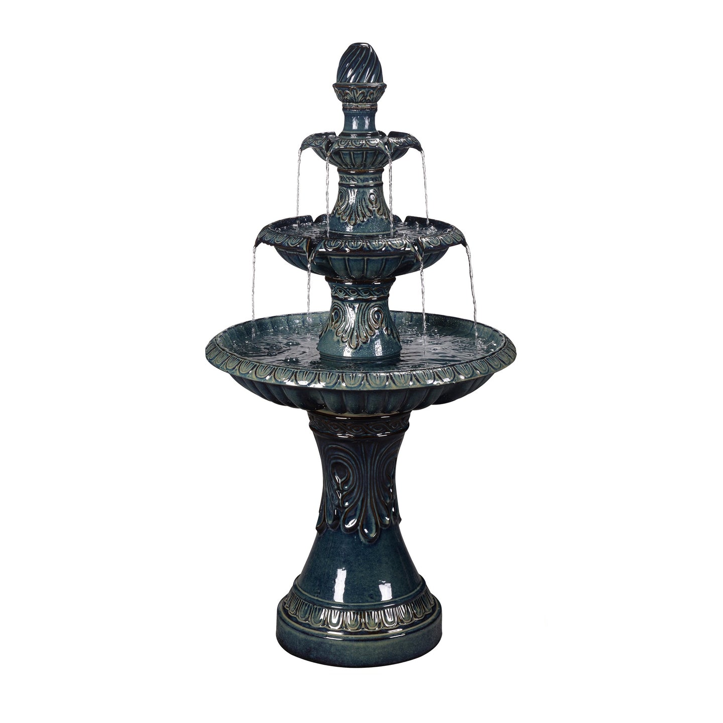 3 Tier Ceramic Fountain - Serene Blue Beauty, No Lights