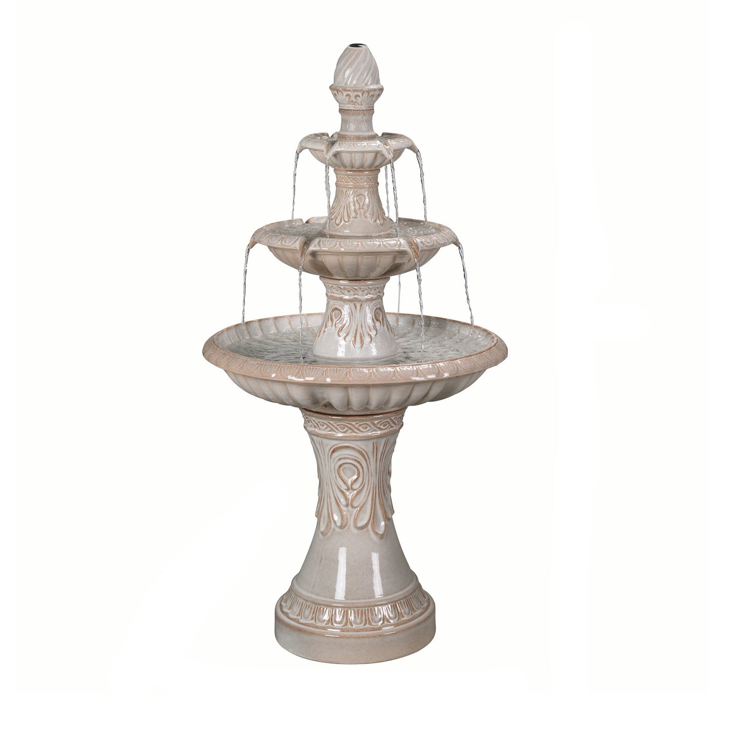 3 Tier Ceramic Fountain - Ivory Elegance, No Lights