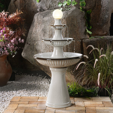 79586-06-IV -  3 Tier Ceramic Fountain with Lights - Ivory Elegance HI-LINE GIFT