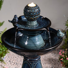 Load image into Gallery viewer, LED 2-Tier Ceramic Bird Bath Fountain
