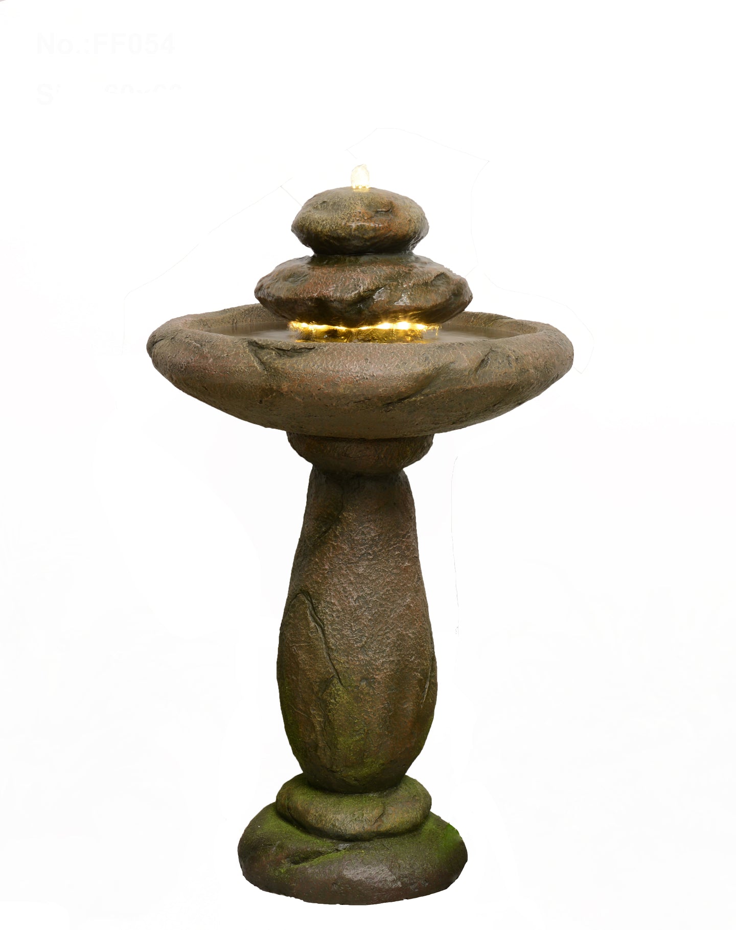 Stone Pedestel Fountain Bird Bath with Warm White LED & Strip Light
