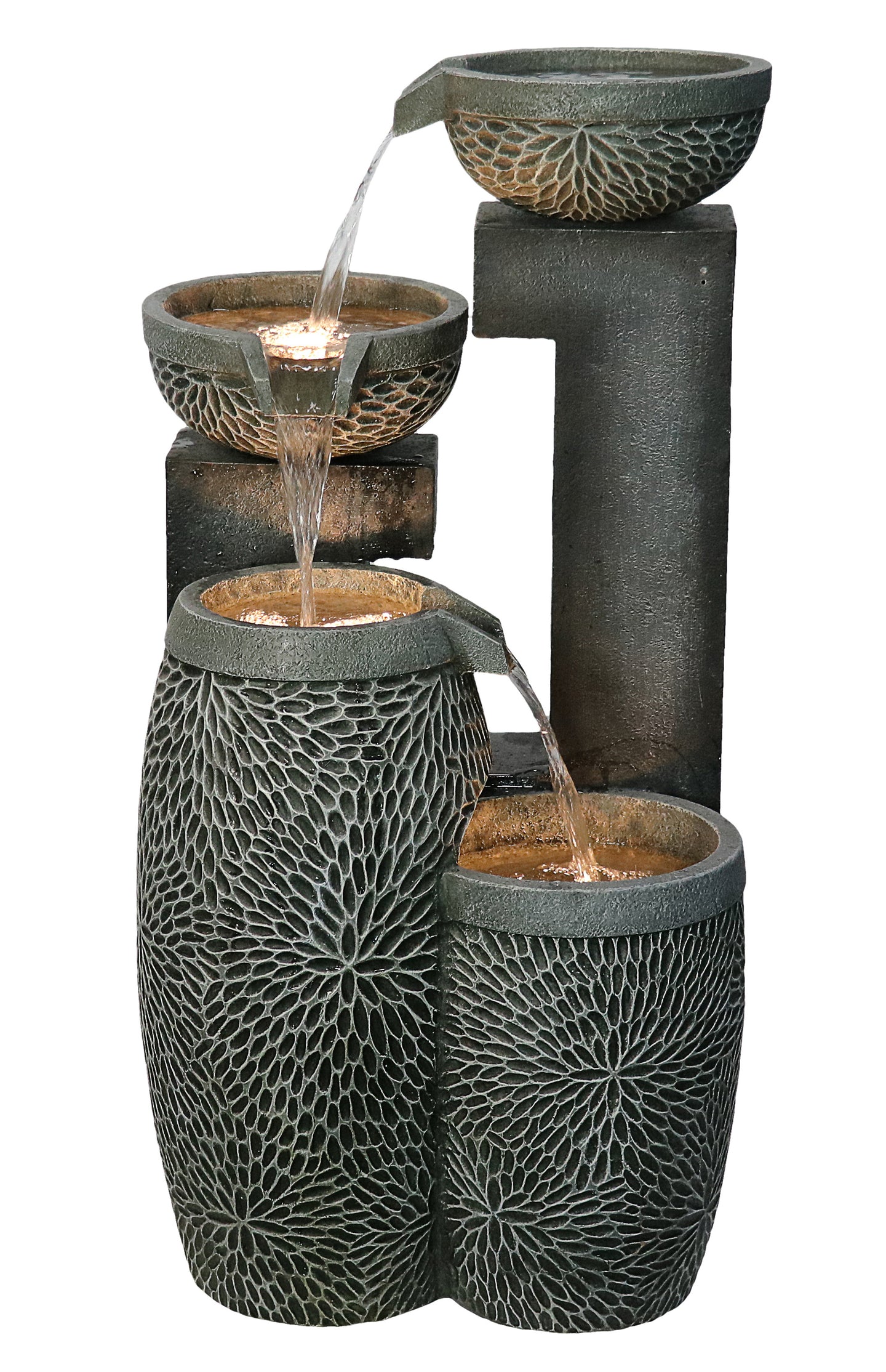 4 Tiers Modern Cascading Water Fountain Outdoor with Warm White LEDS