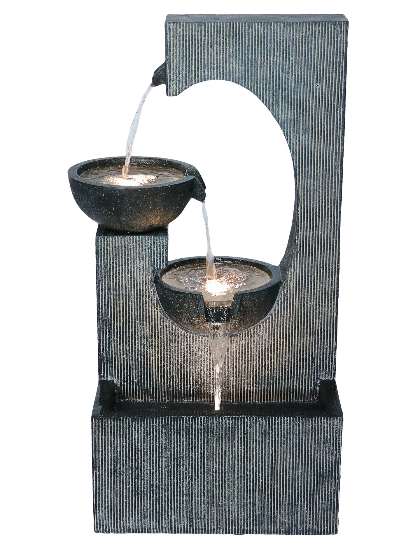Contemporary Semi-Circle Tiered Fountain Outdoor with Warm White LEDS