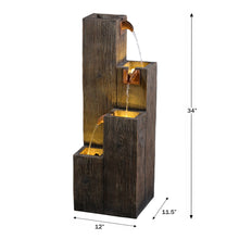 Load image into Gallery viewer, 34&quot; Wooden Texture Cascading Water Fountain Indoor/Outdoor Use
