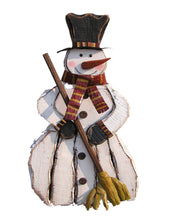 Load image into Gallery viewer, Wooden Snowman with Broom Statue
