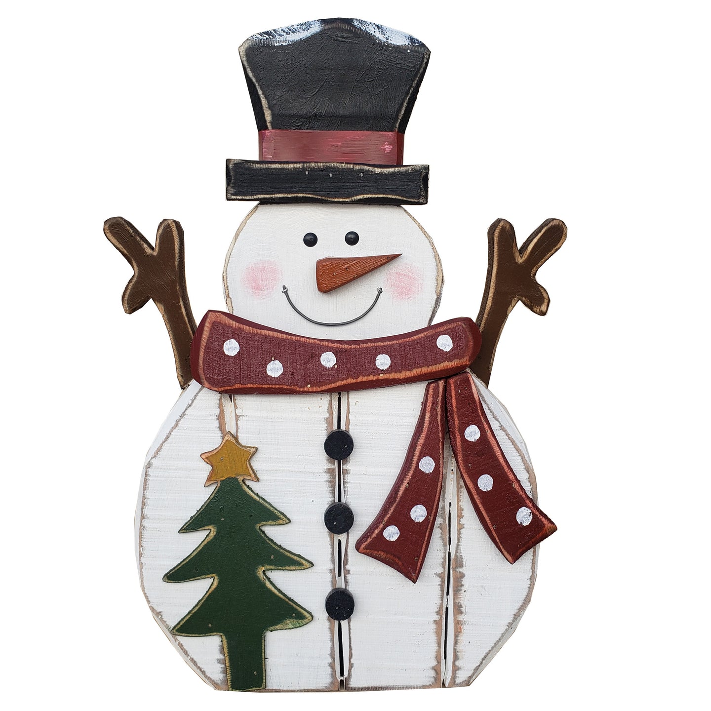 21.5in Wooden Snowman with Tree Christmas Decor Indoor Outdoor Use