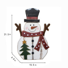 Load image into Gallery viewer, 85255-H - 21.5in Wooden Snowman with Tree Christmas Decor Indoor Outdoor Use
