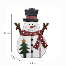 Load image into Gallery viewer, 21.5in Wooden Snowman with Tree Christmas Decor Indoor Outdoor Use
