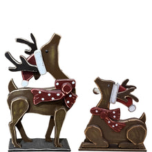 Load image into Gallery viewer, 2 Piece Wooden Reindeer Christmas Decor Set Indoor Outdoor Use
